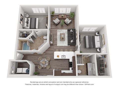 Floor plan for 2 beds, 2 baths, 1115 sqft